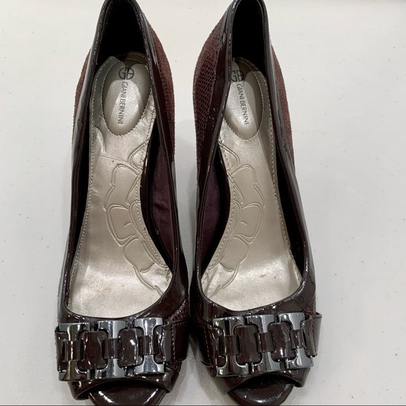 Giani Bernini Pumps Adult 6.5 M Brown Simona Buckle Peep Toe High Heel Women - Picture 7 of 9